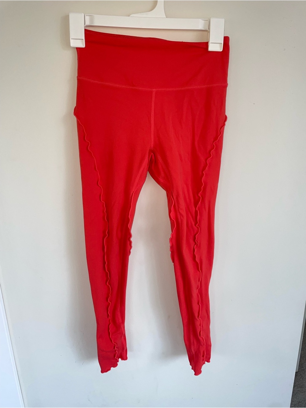 Free People Bright Red Ruffle-Trim Leggings